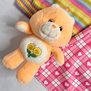 Vintage 2002 Care Bears Friend Bear 8 Inch Pastel Peach